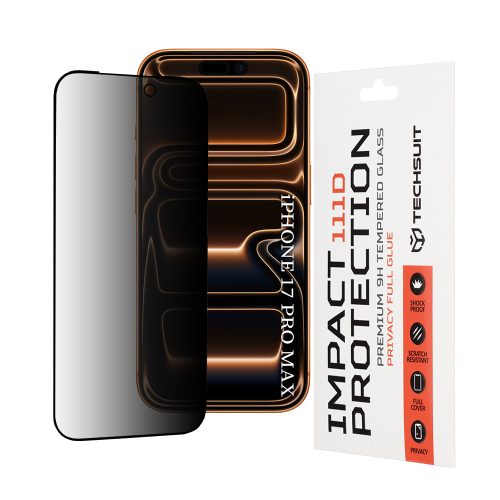 Techsuit - 111D Privacy betekintésgátló üvegfólia - iPhone 17 Pro Max - Fekete