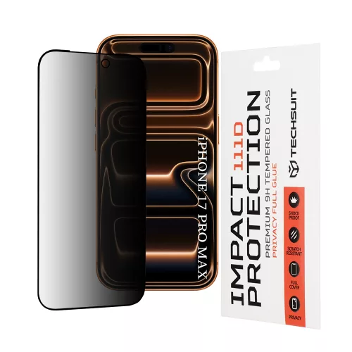 Techsuit - 111D Privacy betekintésgátló üvegfólia - iPhone 17 Pro Max - Fekete