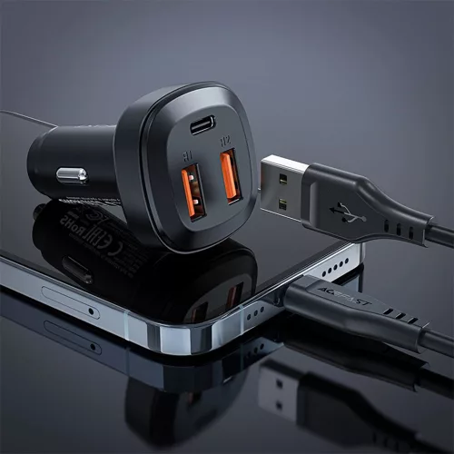 Acefast - Car Charger (B9) - 2x USB, Type-C, Fast Charging, 66W, PD3.0, QC4+, Zinc Alloy - Black