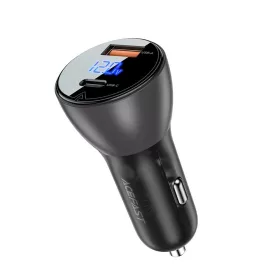   Acefast - Car Charger (B6) - with Digital Display, USB, Type-C, Fast Charging, 63W, PD3.0, PPS, QC3.0, Zinc Alloy - Black