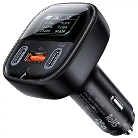   Acefast - Car Charger (B5) - Fast Charging, OLED Digital Display, 2x Type-C, USB, 101W, Zinc Alloy - Black