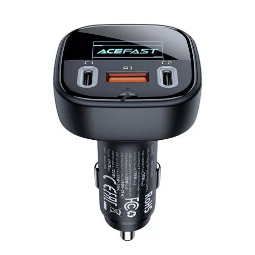 Acefast - Car Charger (B5) - Fast Charging, OLED Digital Display, 2x Type-C, USB, 101W, Zinc Alloy - Black