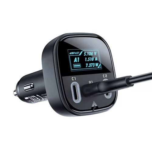 Acefast - Car Charger (B5) - Fast Charging, OLED Digital Display, 2x Type-C, USB, 101W, Zinc Alloy - Black