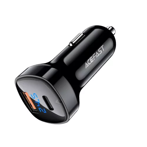 Acefast - Car Charger (B4) - with Digital Display, Fast Charging, USB, Type-C, 66W - Black