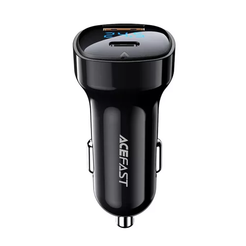 Acefast - Car Charger (B4) - with Digital Display, Fast Charging, USB, Type-C, 66W - Black