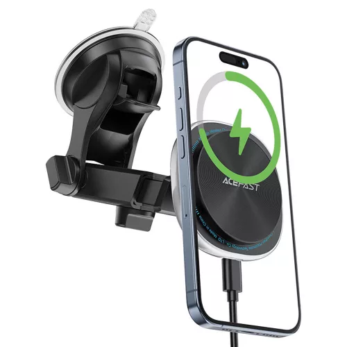Acefast - Autós tartó vezeték nélküli töltéssel (D42) - Műszerfalra/Szélvédőre, Mágneses tapadás, USB-C, 15W, 4.7 - 6.9" telefonokhoz - Silver
