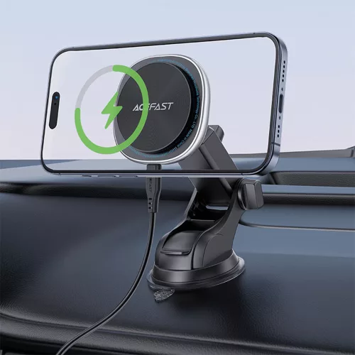 Acefast - Autós tartó vezeték nélküli töltéssel (D42) - Műszerfalra/Szélvédőre, Mágneses tapadás, USB-C, 15W, 4.7 - 6.9" telefonokhoz - Silver