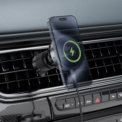 Acefast - Autós tartó vezeték nélküli töltéssel (D40) - Szellőzőrácsra, Mágneses tapadás, Ice Cooling hűtés, Qi2, USB-C, 15W - Metal Gray
