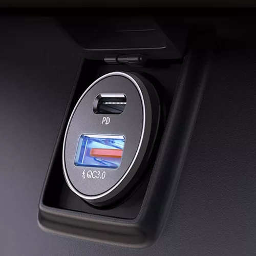 Lisen - Car Charger (YL0223080035) - USB, Type-C, with 3in1 Type-C/Lightning to Type-C Cable, 12V/24V - Black