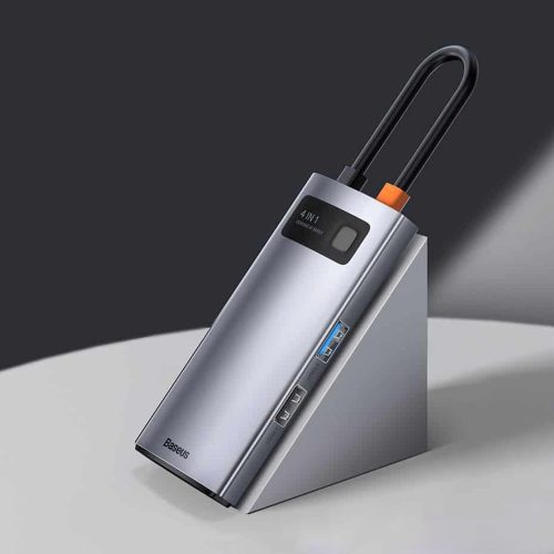 Baseus - Docking Station Metal Glam (CAHUB-CY0G) - Type-C to 2x USB, Type-C, HDMI, 4K@30 Hz, PD100W - Grey