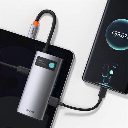 Baseus - Docking Station Metal Glam (CAHUB-CY0G) - Type-C to 2x USB, Type-C, HDMI, 4K@30 Hz, PD100W - Grey