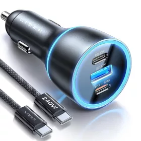   Lisen - Car Charger (YL0224010001) - with Type-C Cable, USB-A, Type-C, 170W, GaN, Aluminum Alloy, 12V/24V, 1m - Black