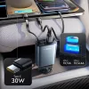 Lisen - Car Charger (YL0325010016) - 3in1, with Type-C Retractable Cable, 57W, Aluminum Alloy, 12V/24V - Black