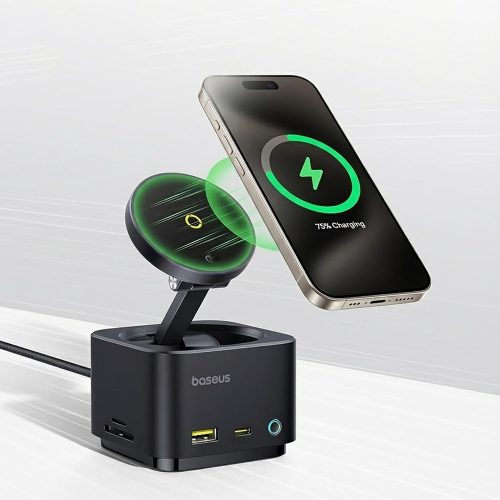 Baseus - Docking Station MagPro Series II (B00072900121-00) - Magnetic, USB, USB-C, HDMI, SD, 100W, 10Gbps, Qi2 15W - Black