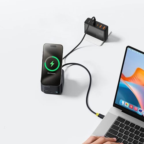 Baseus - Docking Station MagPro Series II (B00072900121-00) - Magnetic, USB, USB-C, HDMI, SD, 100W, 10Gbps, Qi2 15W - Black