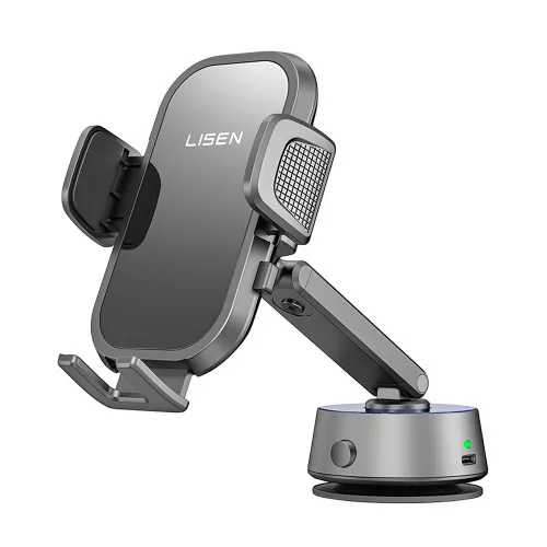Lisen - Autós tartó A680 (YL0225010007) - Műszerfalra, Desk, Electric Tapadókorong, 360° forgás, Clamp Arm, 130mAh - Black