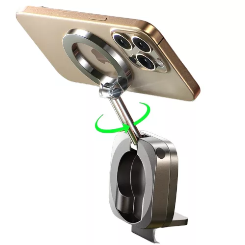 Lisen - Autós tartó (YL0224110001) - Mágneses Műszerfalra, Desk, 360° forgás, Összehajtható, Table Clip, Biztos Tartás - Black