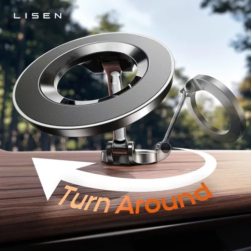 Lisen - Autós tartó (YL0223080002) - MagSafe, Műszerfalra, Univerzális, 360° forgás, Összehajtható, Erős mágnes - Black
