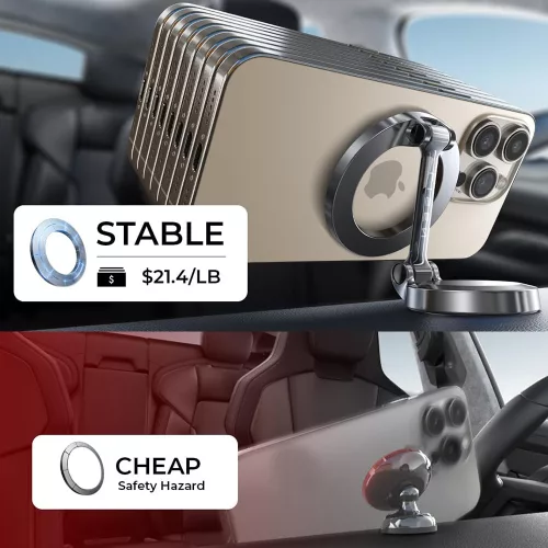 Lisen - Autós tartó (YL0224010003) - MagSafe, Műszerfalra, Univerzális, 360° forgás, Összehajtható, N52 Mágnes - Black