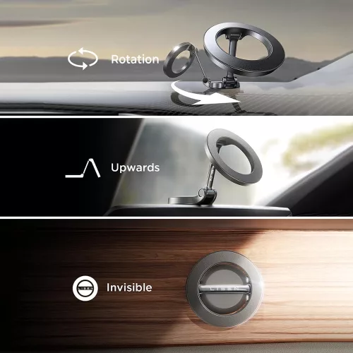 Lisen - Autós tartó (YL0224010003) - MagSafe, Műszerfalra, Univerzális, 360° forgás, Összehajtható, N52 Mágnes - Black