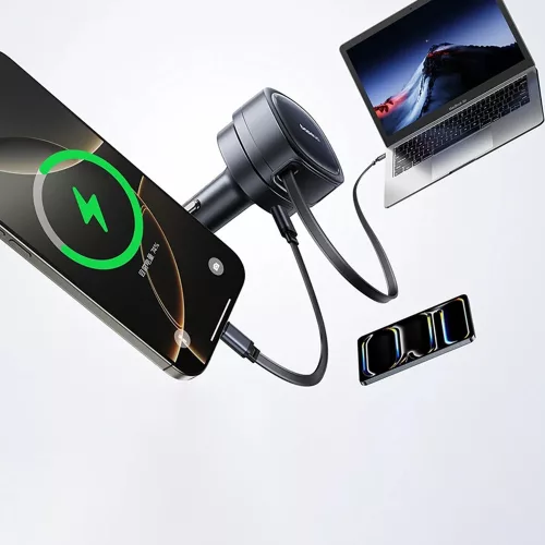Baseus - Car Charger PrimeTrip VR1 (C00069001121-00) - with Retractable Cable, 2 x Type-C, USB, 60W - Black