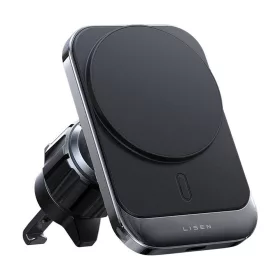   Lisen - Autós tartó vezeték nélküli töltéssel (YL0223070009) - MagSafe, Szellőzőrácsra, Square Shape, One-Click Release, 15W - Black