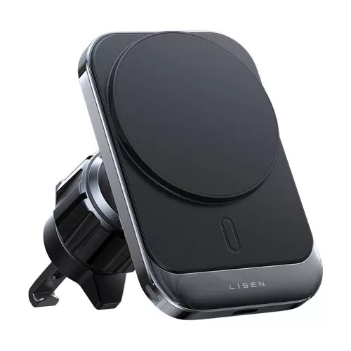 Lisen - Autós tartó vezeték nélküli töltéssel (YL0223070009) - MagSafe, Szellőzőrácsra, Square Shape, One-Click Release, 15W - Black