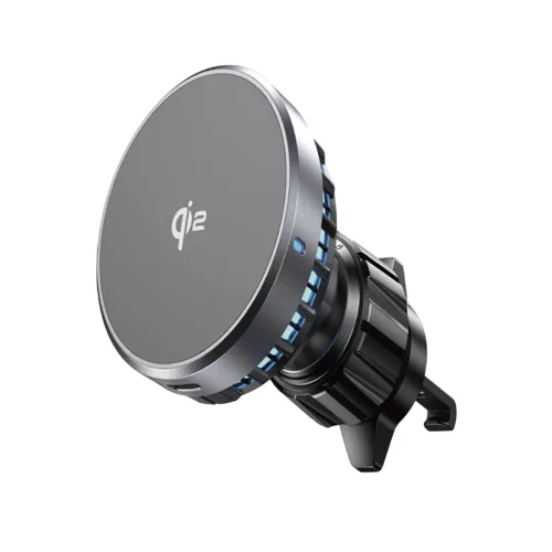 Lisen - Autós tartó vezeték nélküli töltéssel Qi2, W701 (YL0224060042) - Szellőzőrácsra, USB, USB-C Autós töltő, Cable, 15W - Black