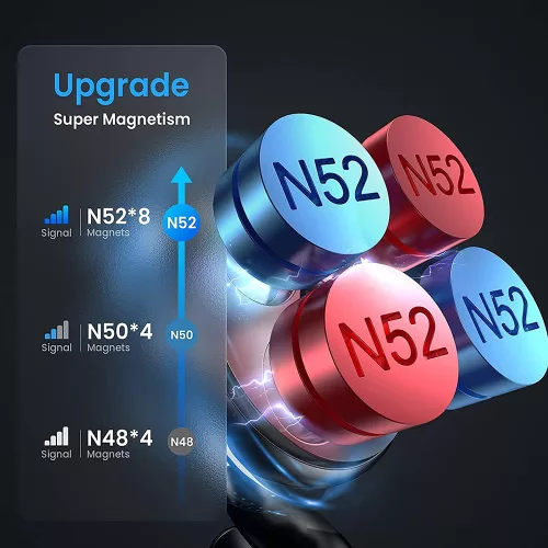 Lisen - Autós tartó (YL0222060002) - MagSafe, Szellőzőrácsra, Univerzális, Több szögben állítható, Biztos Tartás, N52 Mágnes - Black