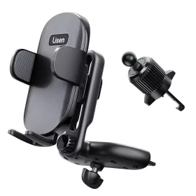   Lisen - Autós tartó (YL0222040016) - Szellőzőrácsra, CD Slot, 2in1, Univerzális, Több szögben állítható, Biztos Tartás - Black