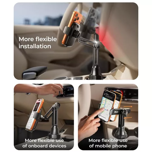 Lisen - Autós tartó (YL0223070048) - Pohártartóba, Univerzális, Állítható, Rázkódás elleni kialakítás, Biztos Tartás, for Phone up to 7" - Black
