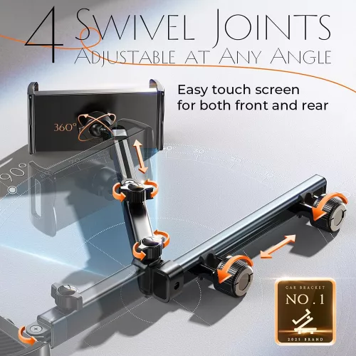Lisen - Autós tartó (YL0423090004) - Fejtámlára, 360° forgás, Állítható, for Phone, Tablet up to 12.9" - Black