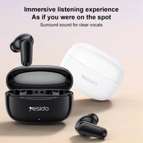 Yesido - Vezeték nélküli fülhallgató (TWS38) - Sztereó sínrendszer, Mikrofon, Bluetooth 5.4, Fülbe helyezhető kialakítás, 250mAh - Fehér