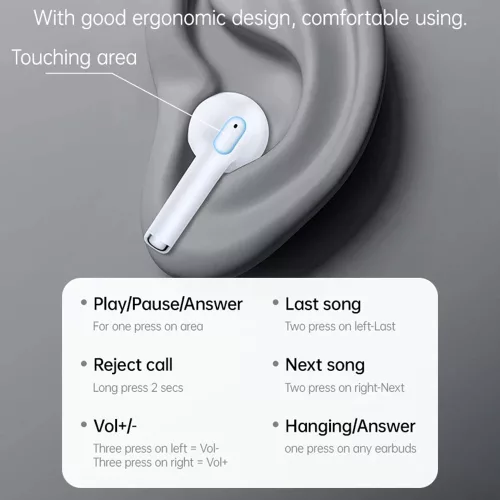 Yesido - Vezeték nélküli fülhallgató (TWS35) - Mikrofonnal, Bluetooth 5.3, Félig fülbe helyezhető kialakítás, 250mAh - Fehér
