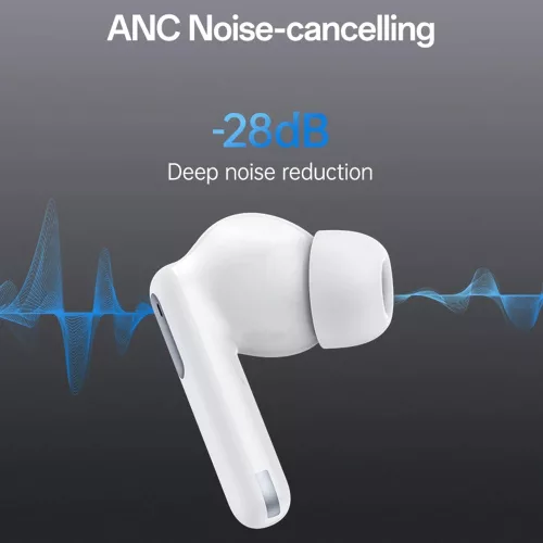 Yesido - Vezeték nélküli fülhallgató (TWS34) - Kettős mikrofon, ANC, Bluetooth 5.3, ENC, Fülbe helyezhető kialakítás, Érintésvezérlés, 320mAh - Fehér