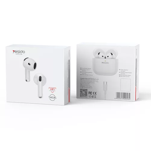 Yesido - Vezeték nélküli fülhallgató (TWS31S) - TWS, Mikrofon, Bluetooth 5.4, Félig fülbe helyezhető kialakítás, 300mAh, Kis méret - Fehér