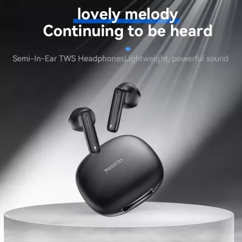 Yesido - Vezeték nélküli fülhallgató (TWS25) - Mikrofonnal, Bluetooth V5.3, Érintésvezérlés, Félig fülbe helyezhető kialakítás, 250mAh - Fekete
