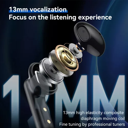 Yesido - Vezeték nélküli fülhallgató (TWS25) - Mikrofonnal, Bluetooth V5.3, Érintésvezérlés, Félig fülbe helyezhető kialakítás, 250mAh - Fekete