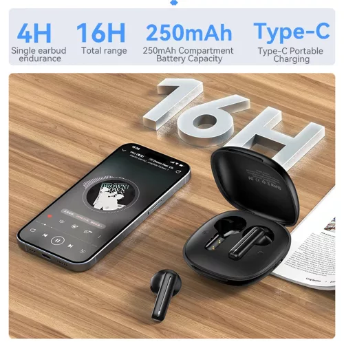 Yesido - Vezeték nélküli fülhallgató (TWS25) - Mikrofonnal, Bluetooth V5.3, Érintésvezérlés, Félig fülbe helyezhető kialakítás, 250mAh - Fekete