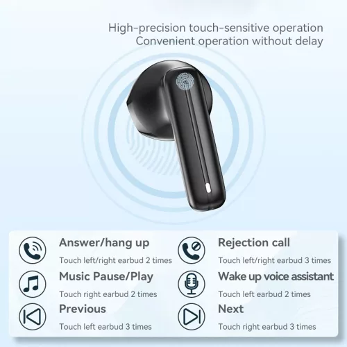 Yesido - Vezeték nélküli fülhallgató (TWS25) - Mikrofonnal, Bluetooth V5.3, Érintésvezérlés, Félig fülbe helyezhető kialakítás, 250mAh - Fekete