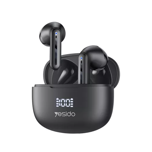 Yesido - Vezeték nélküli fülhallgató (TWS19) - ENC-vel, Érintésvezérléssel, Bluetooth V5.3, LED kijelzővel, félig fülbe helyezhető kialakítással, 470mAh - Fekete