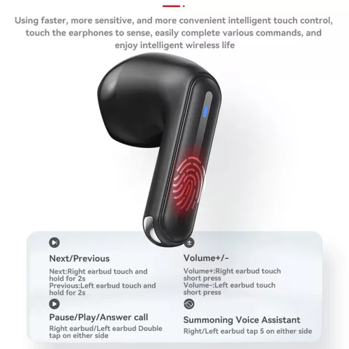 Yesido - Vezeték nélküli fülhallgató (TWS19) - ENC-vel, Érintésvezérléssel, Bluetooth V5.3, LED kijelzővel, félig fülbe helyezhető kialakítással, 470mAh - Fekete