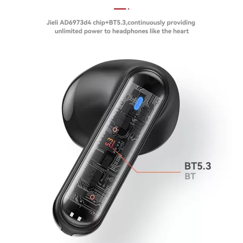 Yesido - Vezeték nélküli fülhallgató (TWS19) - ENC-vel, Érintésvezérléssel, Bluetooth V5.3, LED kijelzővel, félig fülbe helyezhető kialakítással, 470mAh - Fekete
