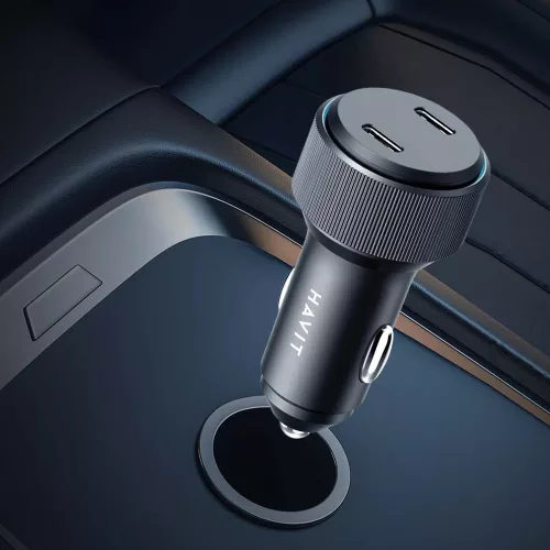 Havit - Car charger (CC2014) - 2x Type-C, PD30W, 3A, PC, Aluminum Alloy - Black