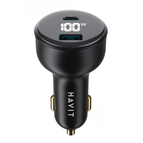 Havit - Car Charger (CC100W) - USB, Type-C, PD100W, PC, with Digital Display - Black