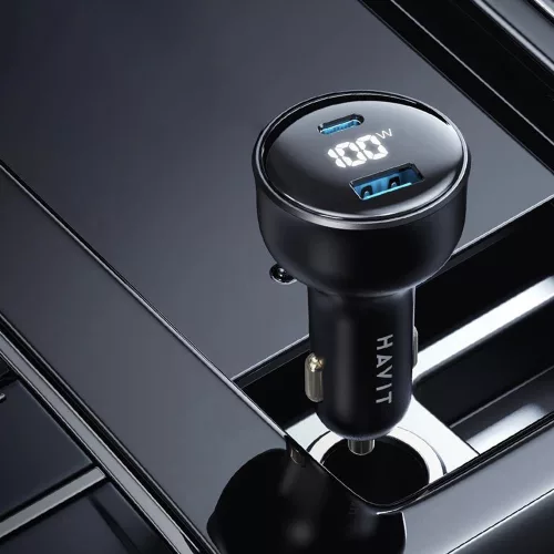 Havit - Car Charger (CC100W) - USB, Type-C, PD100W, PC, with Digital Display - Black