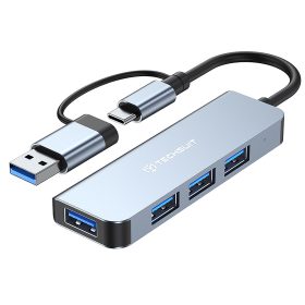   Techsuit - Docking Station DataBridge 4 in 1 (H8) - USB, Type-C to USB 3.0, 3x USB 2.0 - Gray