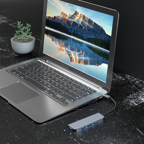 Techsuit - Docking Station DataBridge 4 in 1 (H8) - USB, Type-C to USB 3.0, 3x USB 2.0 - Gray