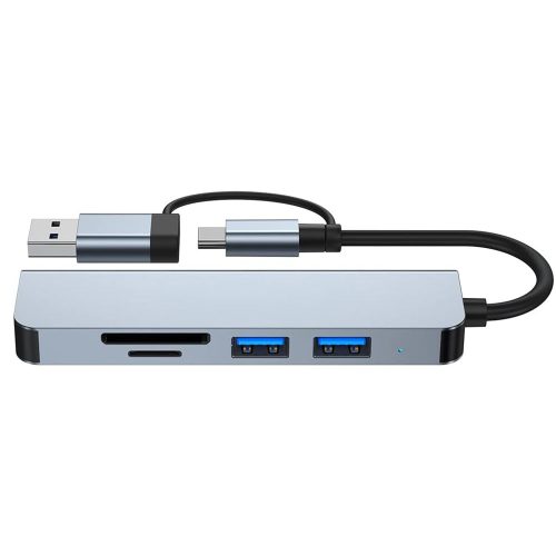 Techsuit - Docking Station DataBridge 5 in 1 (H7) - USB, Type-C to USB 3.0, 2x USB 2.0, SD/TF Card - Gray
