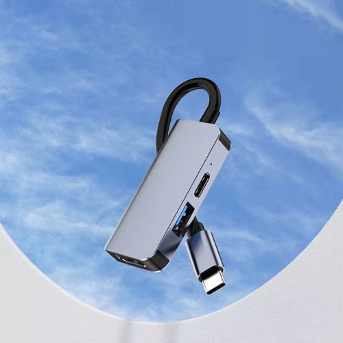 Techsuit - Docking Station TurboChargeX 3 in 1 (H4) - Type-C to Type-C, USB, HDMI, 4K@30Hz, PD87W - Gray